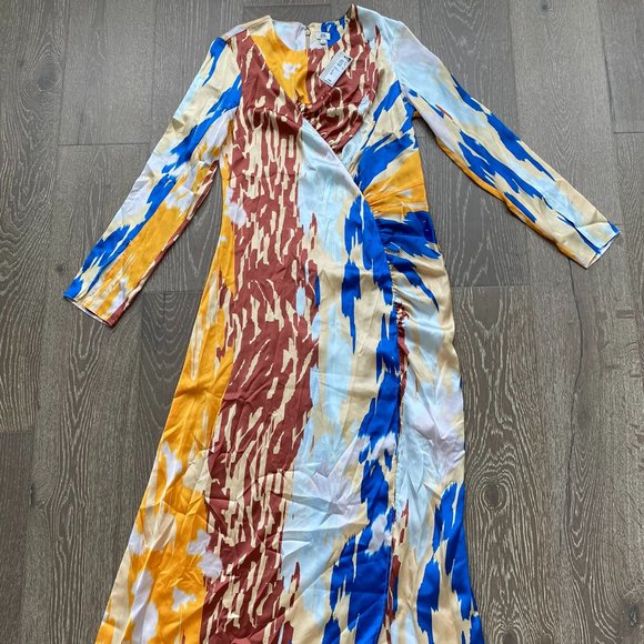 long sleeve maxi dress river island Brown Long Sleeve Gathered Waist Maxi Dress